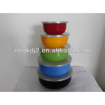 5pcs enamel mixing bowl set with PP lid
